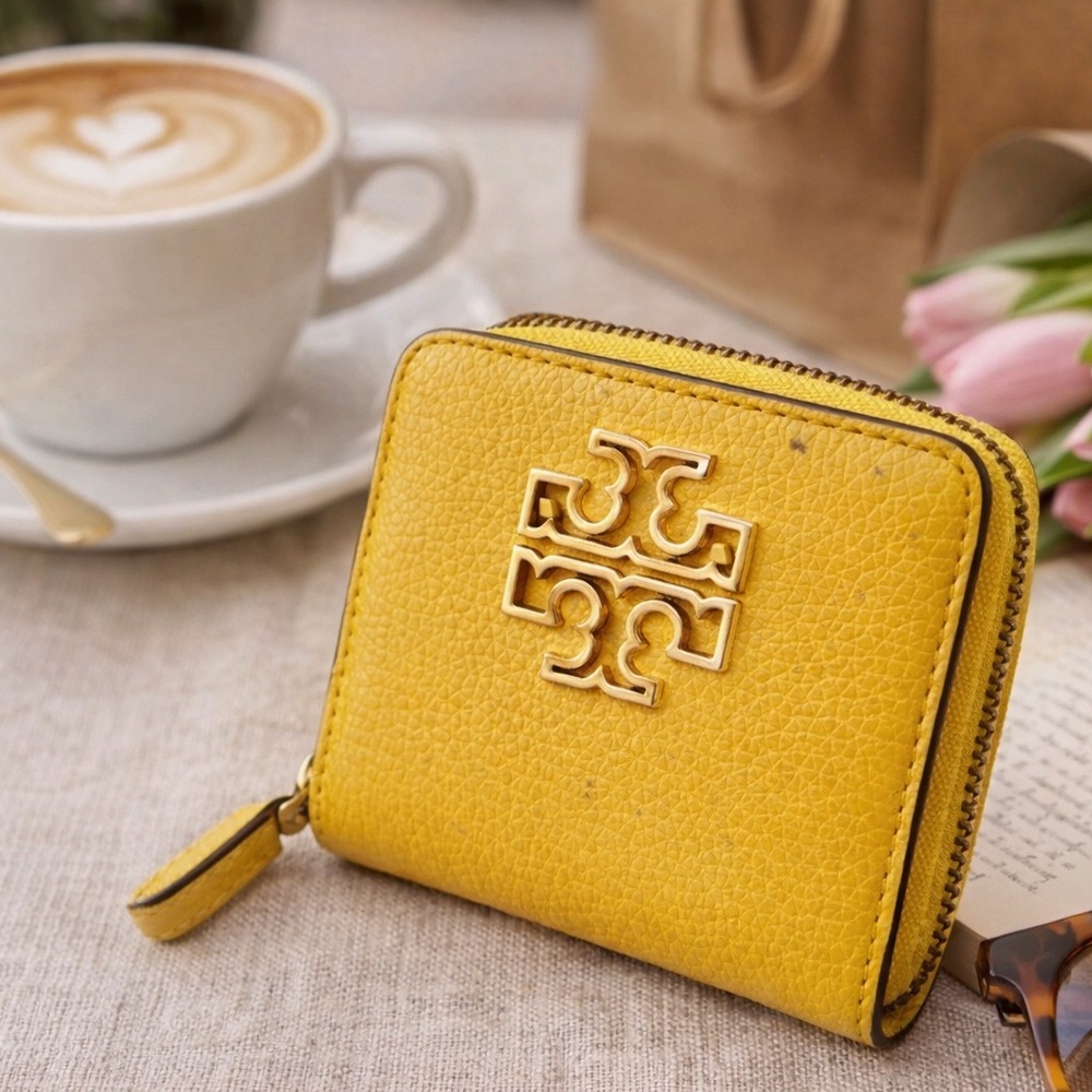 Tory Burch Bright Yellow Pebbled Leather Zip-Around Wallet